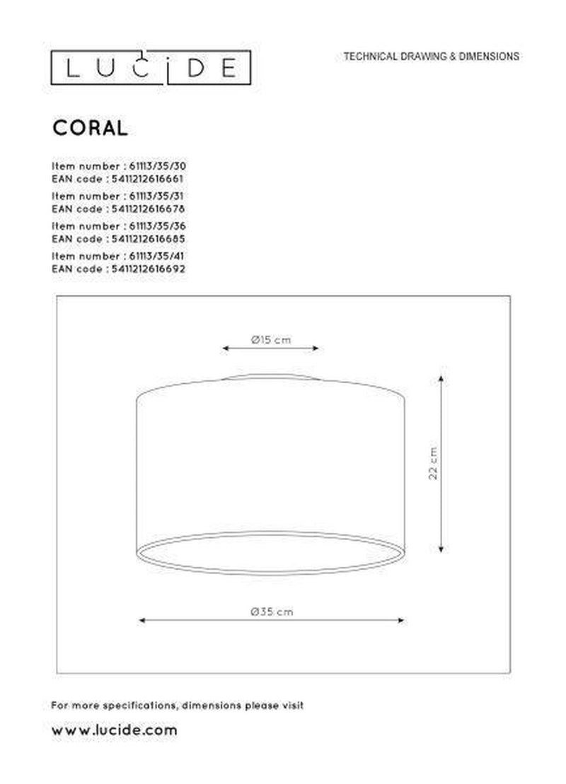 Coral taklampe 35 cm - Hvit-Taklamper-Lucide-LC61113/35/31-Lightup.no