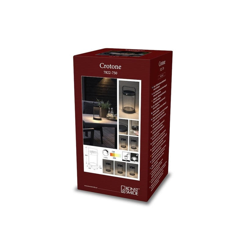 Crotone lanterne bord/gulv 30 cm IP54 oppladbar USB/Solcelle - Svart-Utebelysning Hagebelysning-Konstsmide-7822-750-Lightup.no