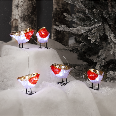 Crystalo 5 stk fugler dekorasjonsslynge 130 cm utendørs IP44 - Batteridrevet med timer-Julebelysning dekor og pynt ute-Star Trading-587-20-Lightup.no