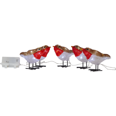 Crystalo 5 stk fugler dekorasjonsslynge 130 cm utendørs IP44 - Batteridrevet med timer-Julebelysning dekor og pynt ute-Star Trading-587-20-Lightup.no