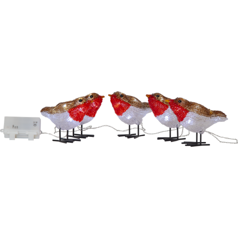 Crystalo 5 stk fugler dekorasjonsslynge 130 cm utendørs IP44 - Batteridrevet med timer-Julebelysning dekor og pynt ute-Star Trading-587-20-Lightup.no