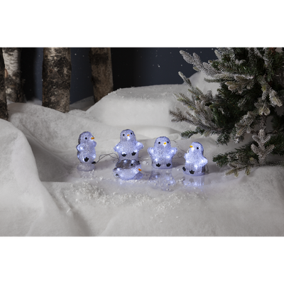 Crystalo 5 stk pingviner dekorasjonsslynge 130 cm utendørs IP44 - Batteridrevet med timer-Julebelysning dekor og pynt ute-Star Trading-587-21-Lightup.no