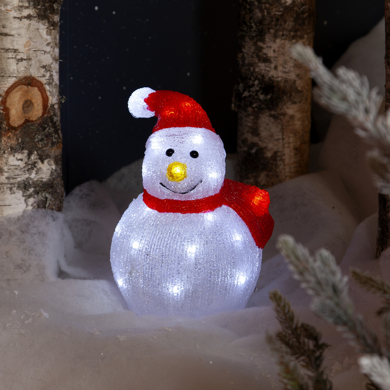 Crystalo snømann dekorasjon 25 cm utendørs IP44 - Batteridrevet med timer-Julebelysning dekor og pynt ute-Star Trading-587-18-Lightup.no