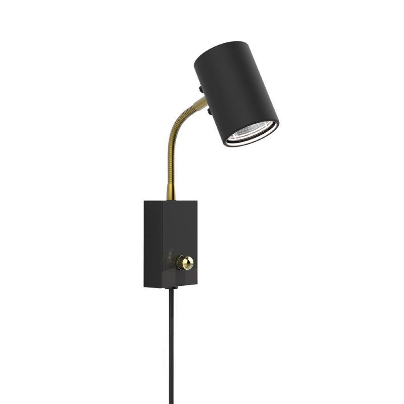 Cuba enkelspot flex med dimmer - Svart farge med detaljer i messing-Vegglamper-Scanlight-169402-Lightup.no