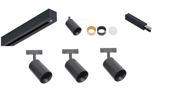 Designline Tube Pro komplett 1 meter spotskinne med 3 spotter GU10 - Svart-Spotskinner 230V-Antidark-Svart-3-311-10-2+4-311-01-2+2-312-01-2-Lightup.no