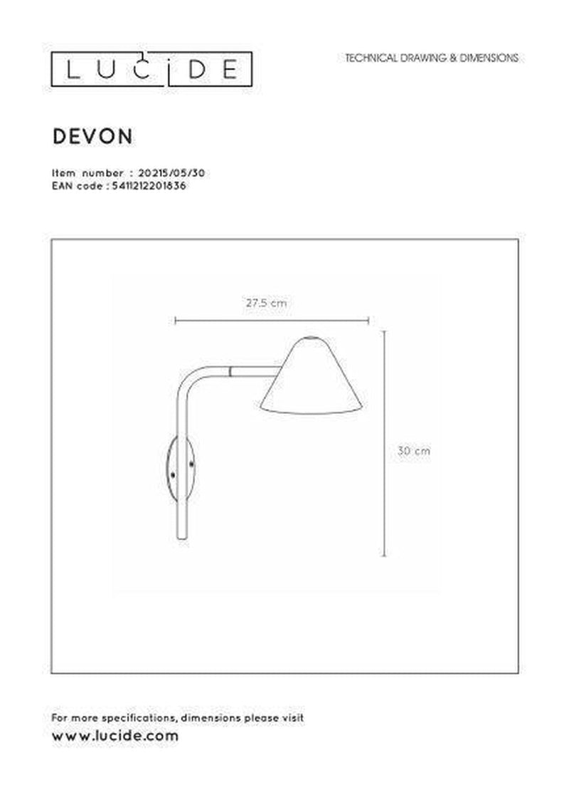 Devon vegglampe 3 watt 3000 kelvin - Svart-Vegglamper-Lucide-LC20215/05/30-Lightup.no