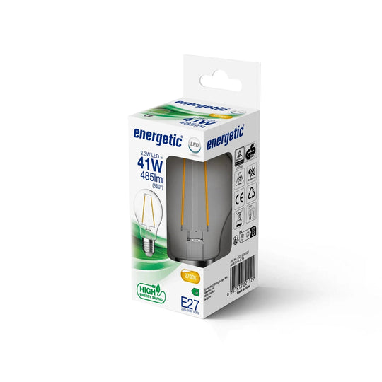 E27 Filament 2,3W 2700K 485 lumen - Ikke dimbar-LED-pære E27 sokkel-Energetic-5221030121-Lightup.no