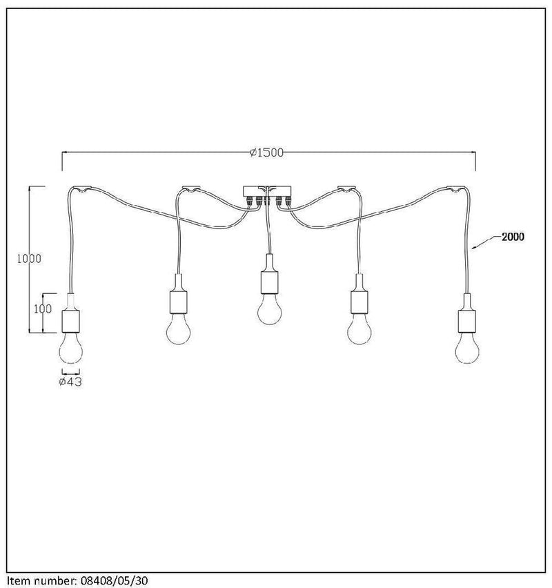 Fix multi 5 lys takpendel - Svart-Takpendler-Lucide-LC08408/05/30-Lightup.no