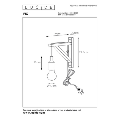 Fix vegglampe - Hvit/Natur-Vegglamper-Lucide-LC08208/01/31-Lightup.no