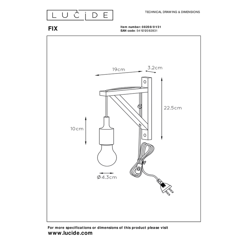 Fix vegglampe - Hvit/Natur-Vegglamper-Lucide-LC08208/01/31-Lightup.no