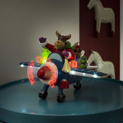 Fly med propell Merry Christmas reinsdyr - Batteridrevet-Julebelysning dekor og pynt-Konstsmide-3436-000-Lightup.no