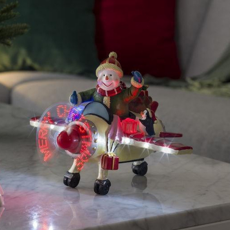 Fly med propell Merry Christmas snømann - Batteridrevet-Julebelysning dekor og pynt-Konstsmide-4201-000-Lightup.no