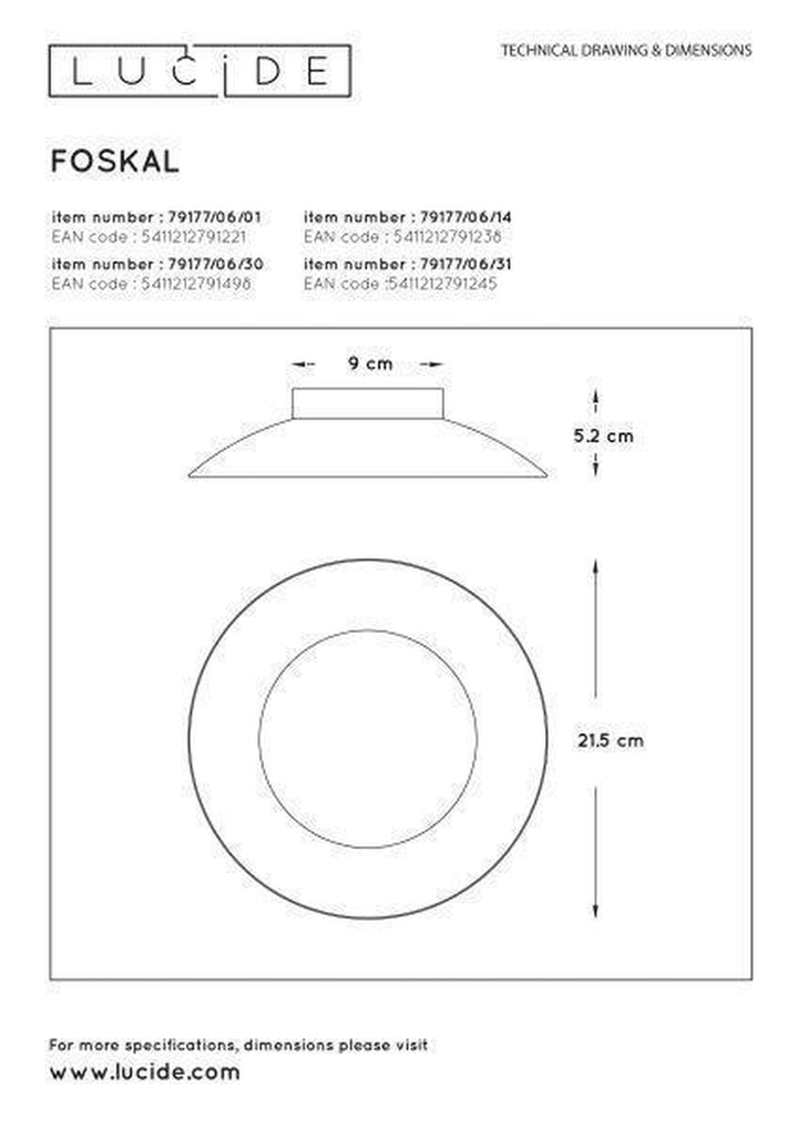 Foskal taklampe 21,5 cm 6W 2700 Kelvin - Sølv-Taklamper-Lucide-Sølv-LC79177/06/14-Lightup.no