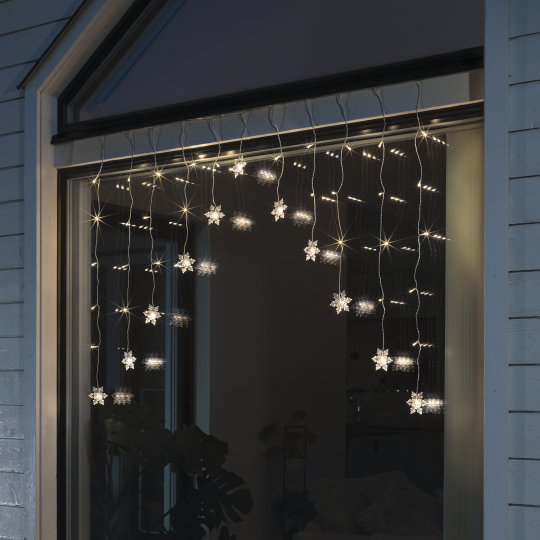 Gardinslynge med 11 snefnugg - 120 cm-Julebelysning juletrelys ute-Konstsmide-Hvit-4048-103-Lightup.no