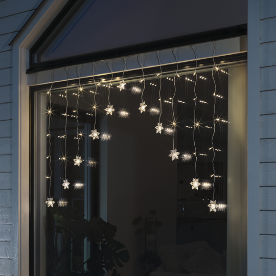 Gardinslynge med 11 snefnugg - 120 cm-Julebelysning juletrelys ute-Konstsmide-Hvit-4048-103-Lightup.no