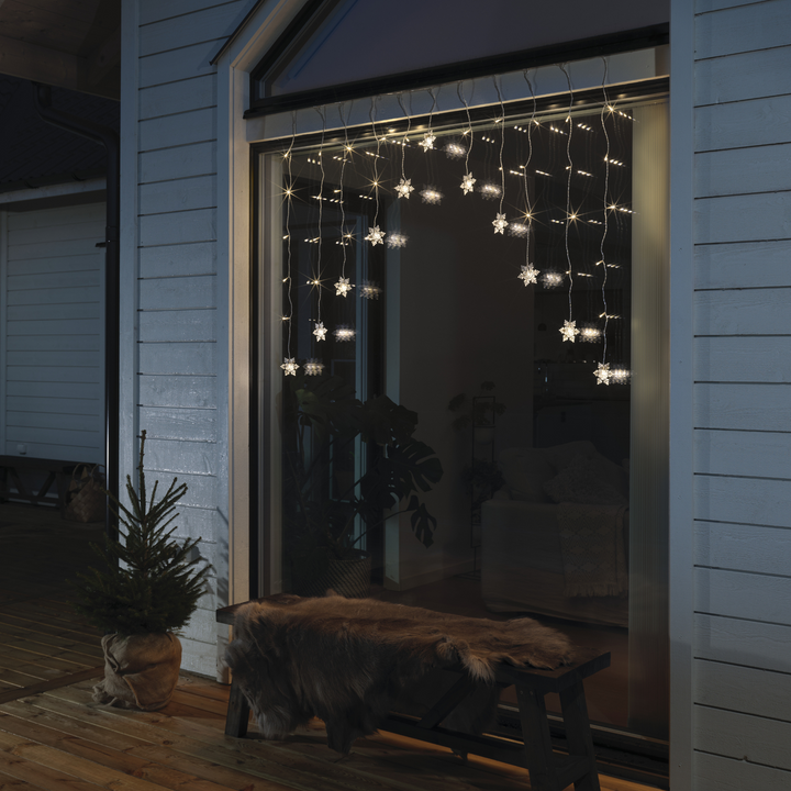 Gardinslynge med 11 snefnugg - 120 cm-Julebelysning juletrelys ute-Konstsmide-Hvit-4048-103-Lightup.no