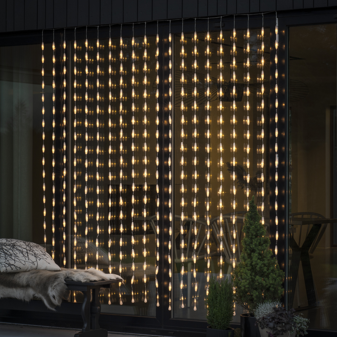 Gardinslynge med dråper - 200 cm varmhvit LED-Julebelysning juletrelys ute-Konstsmide-4052-103-Lightup.no