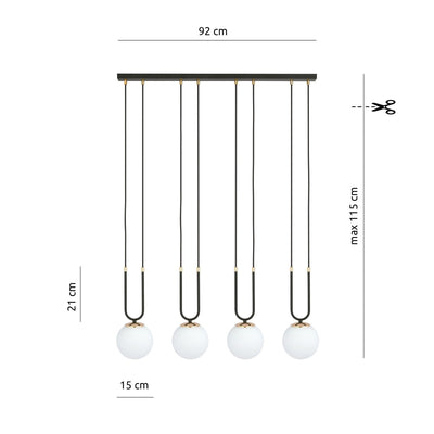 Glam takpendel 4 lys - Svart/Opal-Takpendler-Emibig-1112/4-Lightup.no