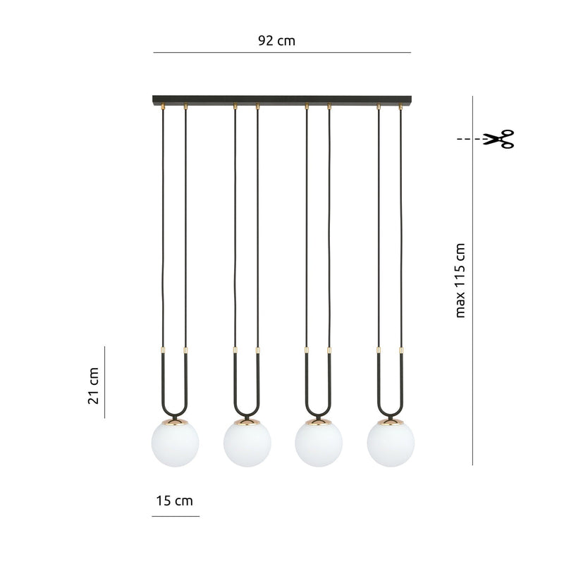 Glam takpendel 4 lys - Svart/Opal-Takpendler-Emibig-1112/4-Lightup.no