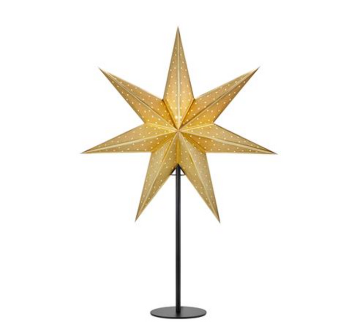Glitter papirstjerne på fot 45 cm - Gull/Svart-Julebelysning adventstjerne-Marksløjd-705795-Lightup.no