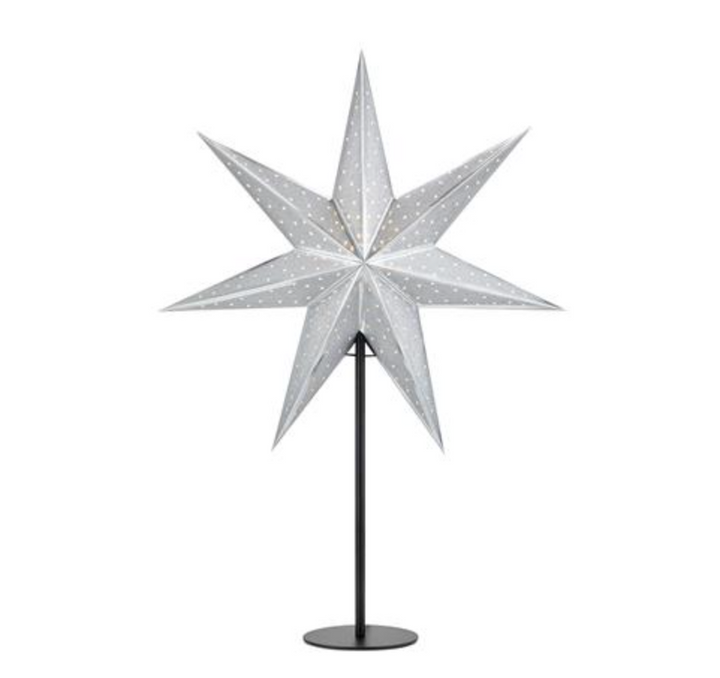 Glitter papirstjerne på fot 45 cm - Sølv/Svart-Julebelysning adventstjerne-Marksløjd-705794-Lightup.no