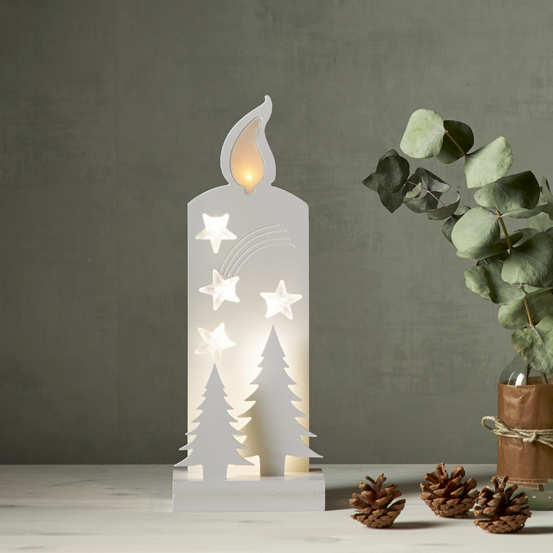 Grandy lazercut lys 36 cm - Hvit - Batteridrevet-Julebelysning dekor og pynt-Star Trading-650-17-Lightup.no