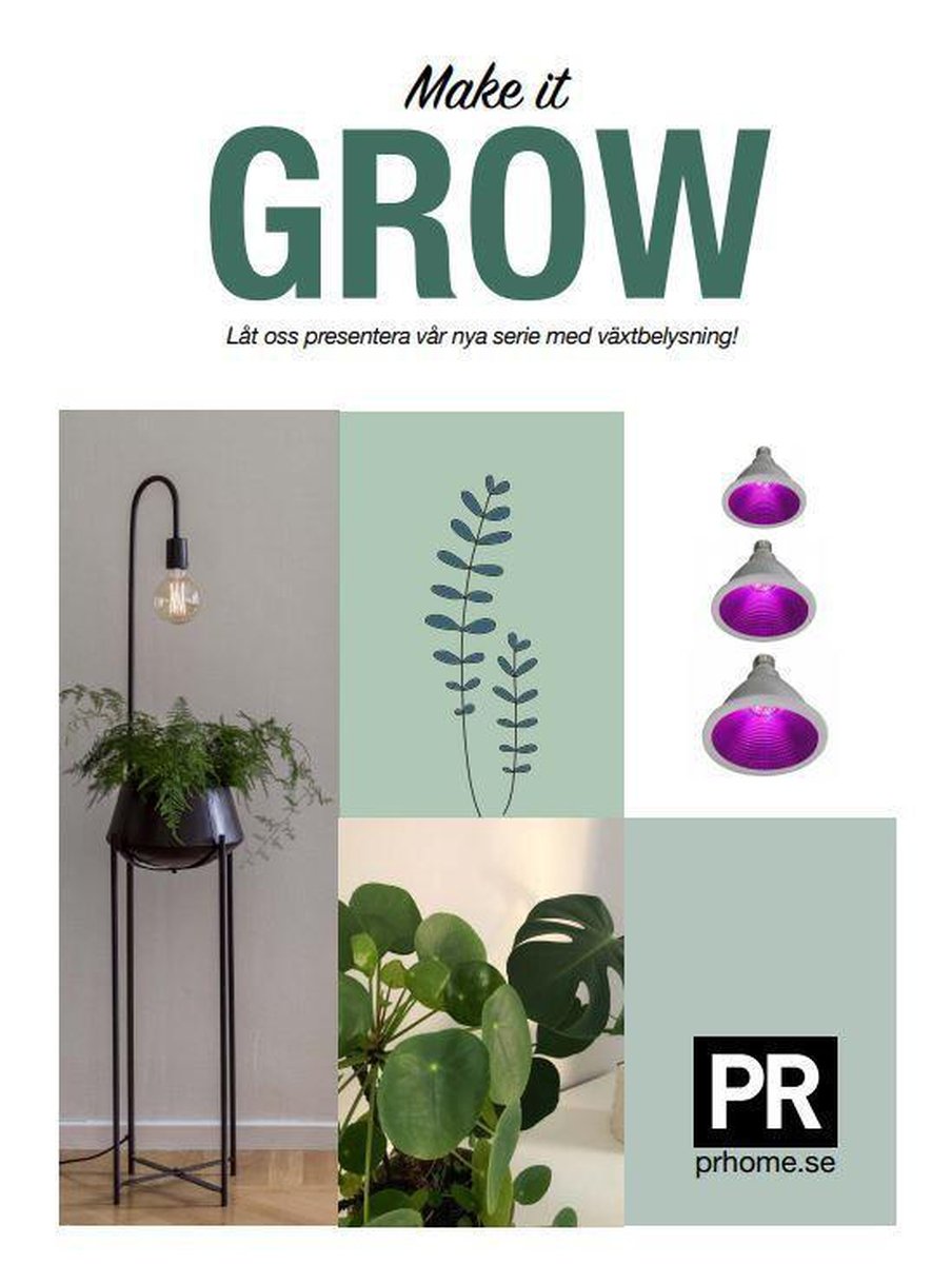 Grow plantelys IP65 E27 - 12 Watt-LED-pære E27 sokkel-Pr home of Scandinavia Ab-Prh__8203012-Lightup.no