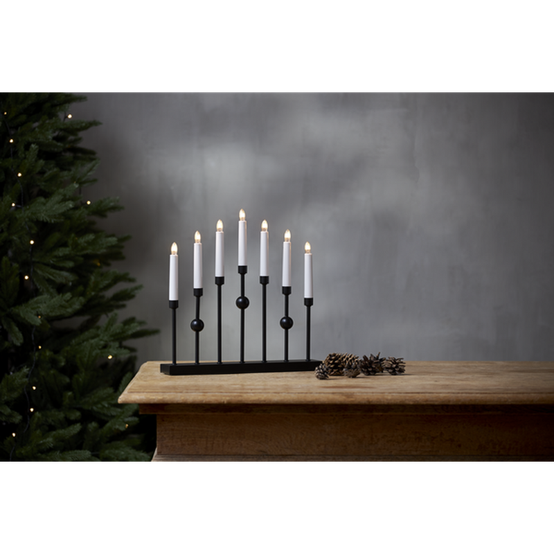 Gustavo adventsstake 7 lys - Svart-Julebelysning adventsstake-Star Trading-138-52-Lightup.no