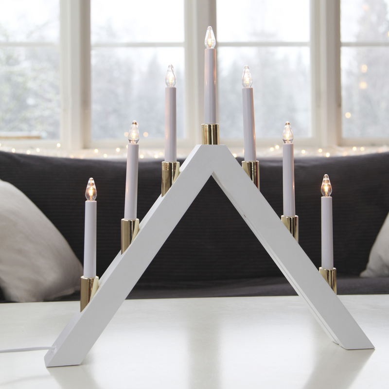 Halla adventsstake - Hvit/messing-Julebelysning adventsstake-Star Trading-266-58-Lightup.no