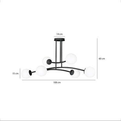 Halldor 6 taklampe - Svart/Opal-Taklamper-Emibig-1024/6-Lightup.no