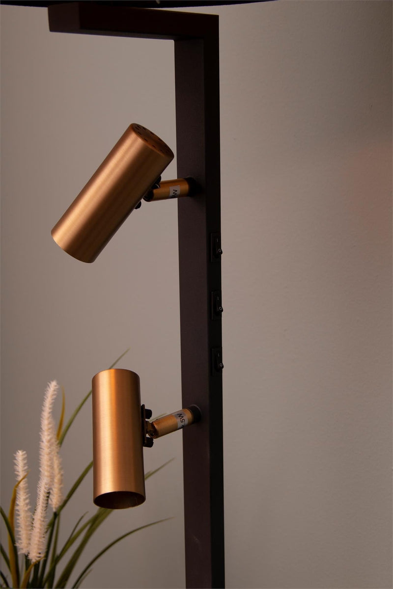 Havana gulvlampe med velour lampeskjerm og 2 leselys - Svart/Messingfarget-Gulvlamper-Scanlight-169799+169040-Lightup.no