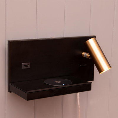 Havana høyre vegglampe med trådløs lader - Svart-Vegglamper-Scanlight-169595-Lightup.no