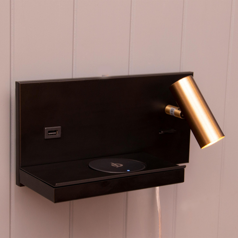 Havana høyre vegglampe med trådløs lader - Svart-Vegglamper-Scanlight-169595-Lightup.no