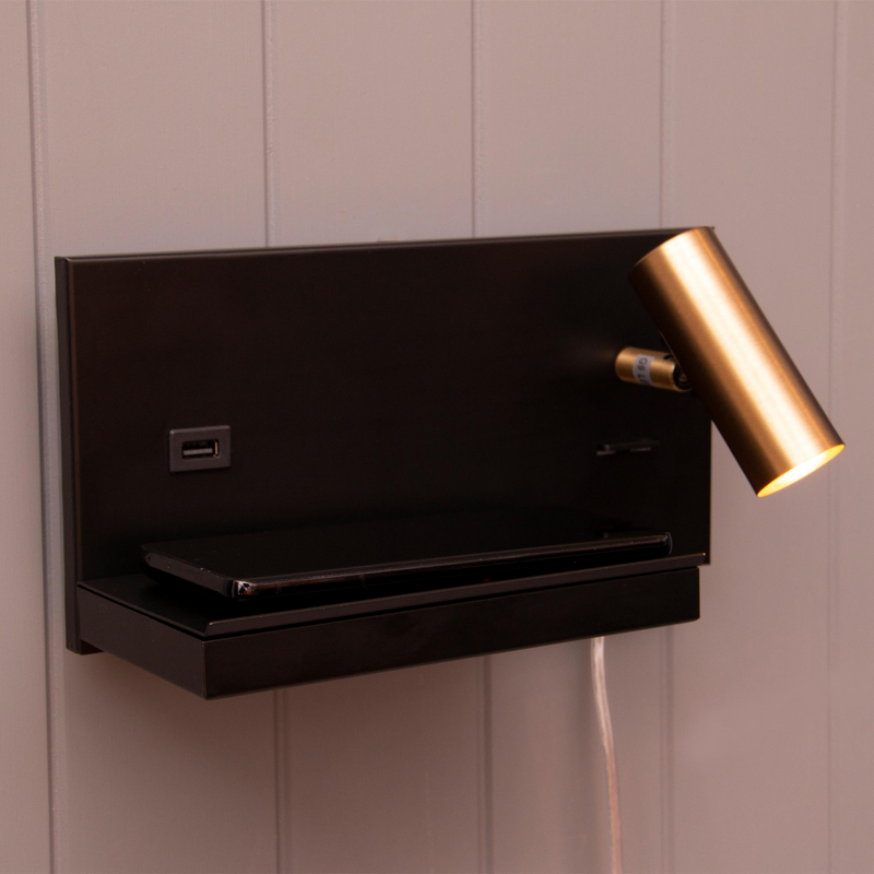 Havana høyre vegglampe med trådløs lader - Svart-Vegglamper-Scanlight-169595-Lightup.no