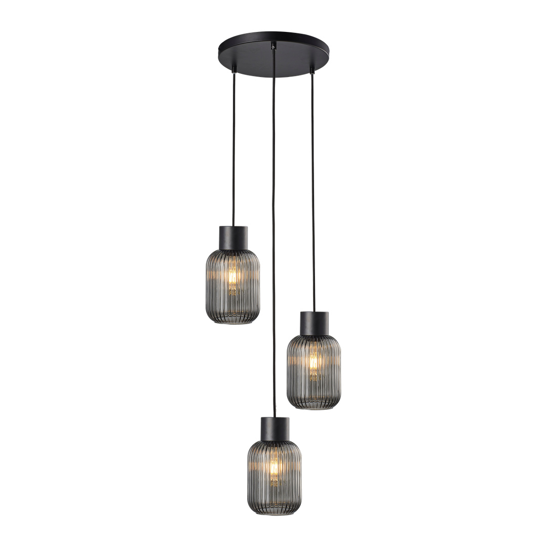 Ina takpendel rondell 3-lys - Svart/Røykfarget-Takpendler-Ms - belysning-Svart / Røyk-9400000068-Lightup.no