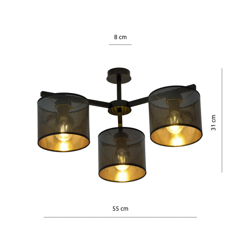 Jordan taklampe 55 cm 3-lys - Svart/Gullfarget-Taklamper-Emibig-1144/3-Lightup.no
