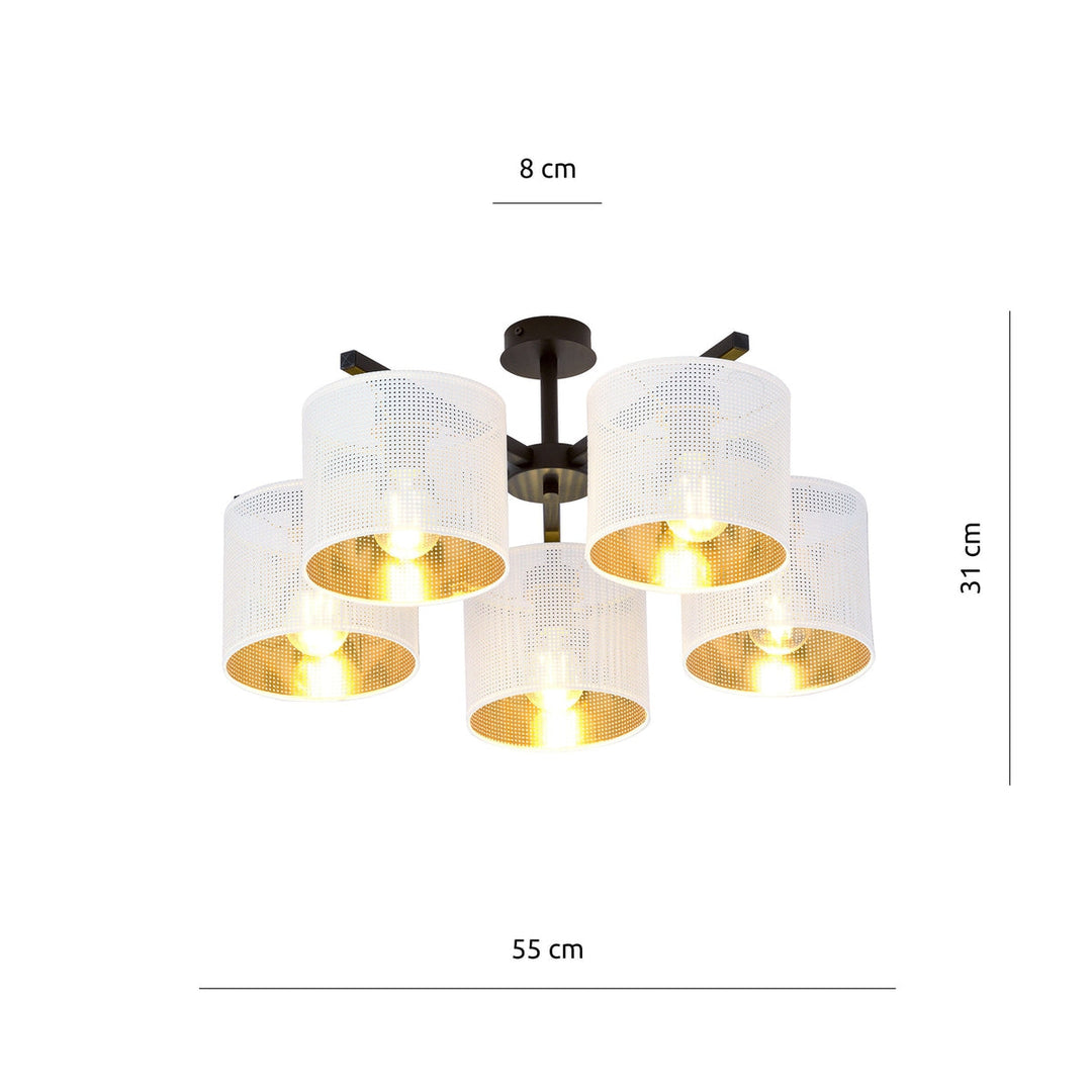 Jordan taklampe 55 cm 5-lys - Hvit/Gullfarget-Taklamper-Emibig-1145/5-Lightup.no