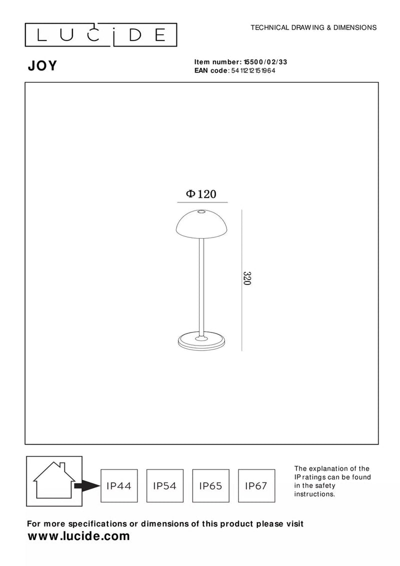 Joy oppladbar bordlampe 1,5W 3000K Dimbar IP54 inne/utendørs - Grønn-Bordlamper-Lucide-LC15500/02/33-Lightup.no