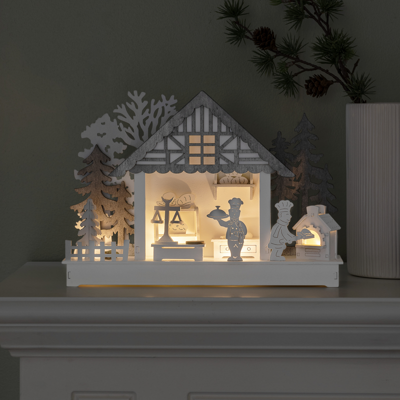 Juleby med baker - Hvit/grå-Julebelysning dekor og pynt-Konstsmide-3262-210-Lightup.no