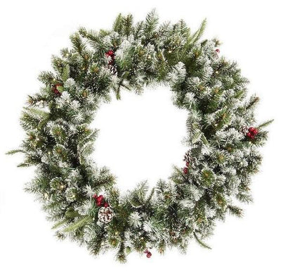 Julekrans 80 cm frost med kongler og bær - uten lys-Julebelysning dekor og pynt ute-Trend Collection-P031931-Lightup.no