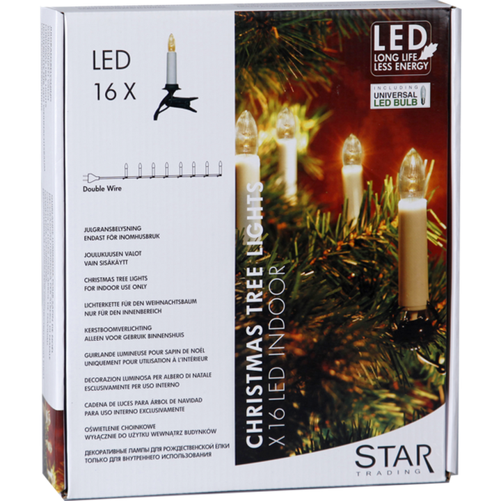 Juletrebelysning 16 lys innendørs led - Klar-Julebelysning juletrelys og slynger-Star Trading-400-95-Lightup.no