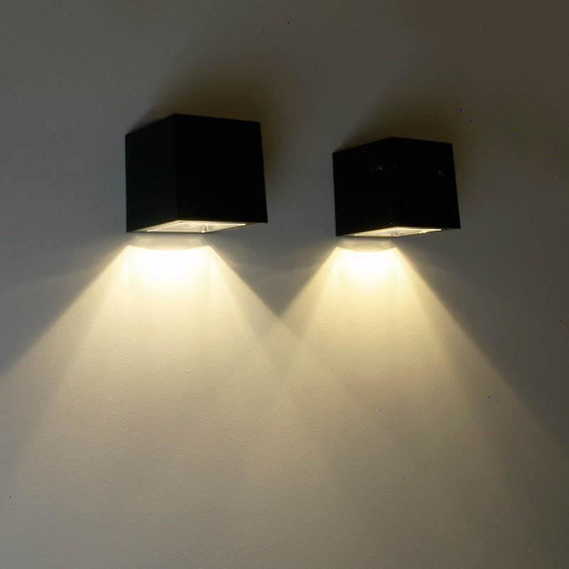 Kube Solcelle vegglampe ned 2 pakning - Svart-Utebelysning vegg opp og ned-Raxon-N400566-Lightup.no