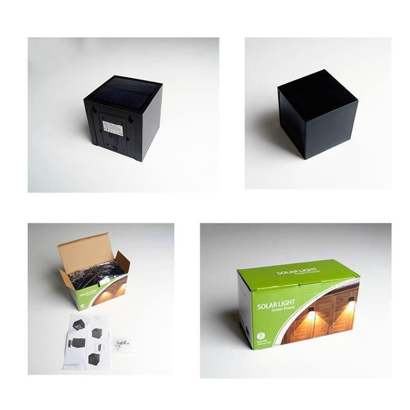 Kube Solcelle vegglampe ned 2 pakning - Svart-Utebelysning vegg opp og ned-Raxon-N400566-Lightup.no
