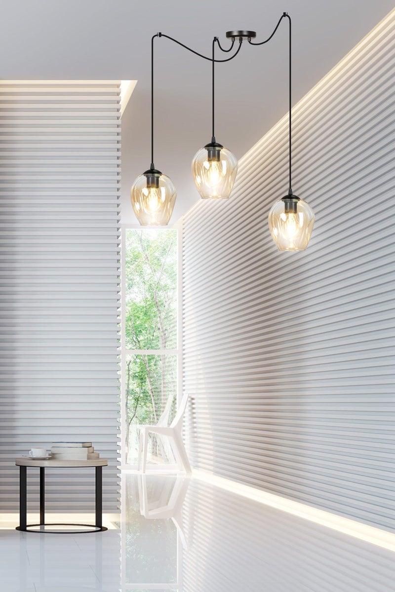 Level takpendel 3 lys - Svart/Amberfarget-Takpendler-Emibig-758/3-Lightup.no