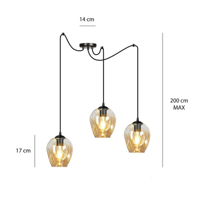 Level takpendel 3 lys - Svart/Amberfarget-Takpendler-Emibig-758/3-Lightup.no