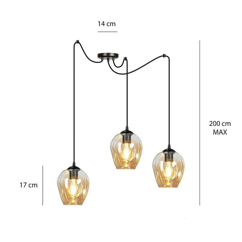 Level takpendel 3 lys - Svart/Amberfarget-Takpendler-Emibig-758/3-Lightup.no