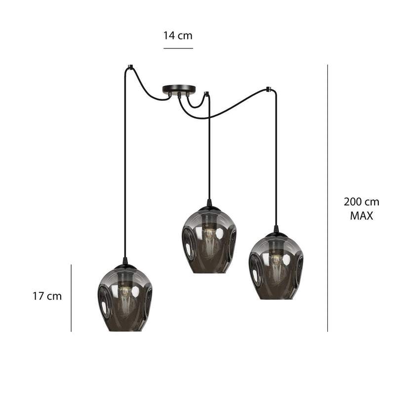 Level takpendel 3 lys - Svart/Røykfarget-Takpendler-Emibig-757/3-Lightup.no