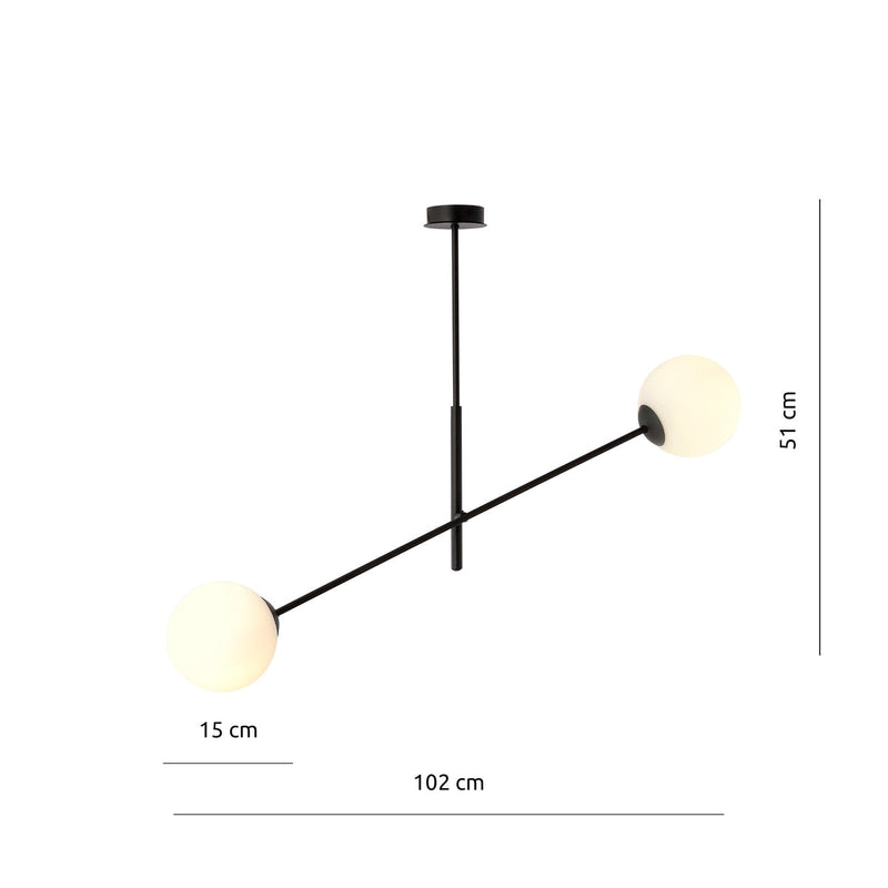 Linear taklampe 2 lys - Svart/Opal glass-Taklamper-Emibig-1169/2-Lightup.no