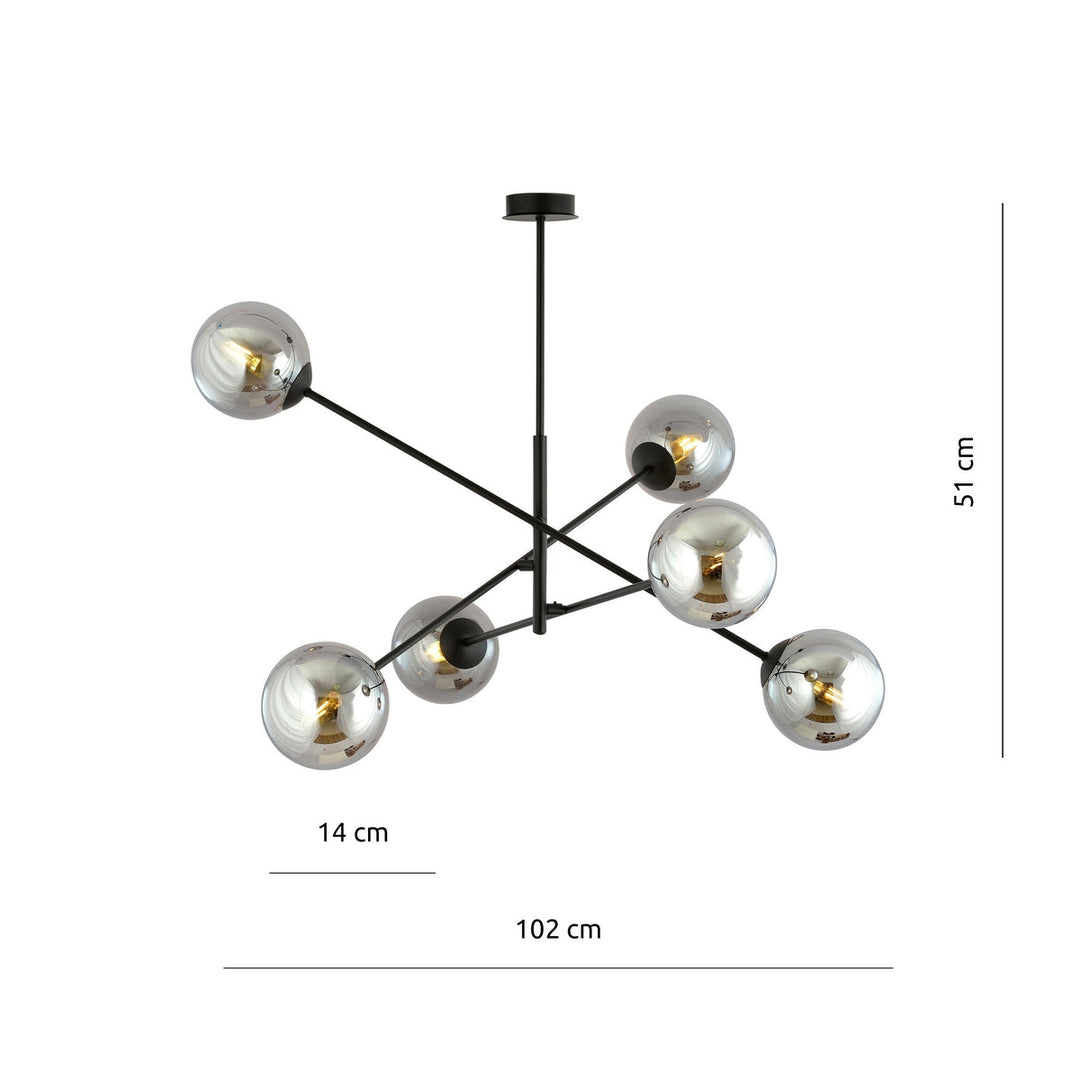 Linear taklampe 6 lys - Røykfarget/Svart-Taklamper-Emibig-1167/6-Lightup.no