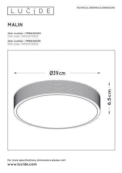 Malin taklampe 39 cm 24W 2700 kelvin 3-step dim - Gull farget-Taklamper-Lucide-LC79184/24/02-Lightup.no